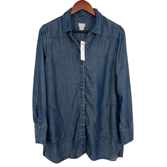 Chico's Tops - NEW Chico's Womens Size 1 Medium US 8 Blue Denim Blouse Shirt Top Winter Cozy